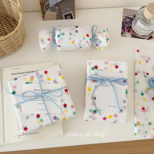 韩系高颜值彩色星星雪梨纸节日礼物包装纸花艺装饰纸礼盒内衬ins
