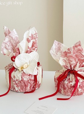 红色牡丹雪梨纸~高级复古花卉礼物包装纸伴手礼盒装饰节日装饰纸