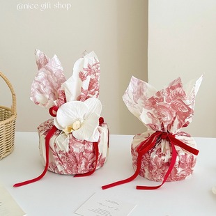 饰节日装 纸伴手礼盒装 饰纸 高级复古花卉礼物包装 红色牡丹雪梨纸