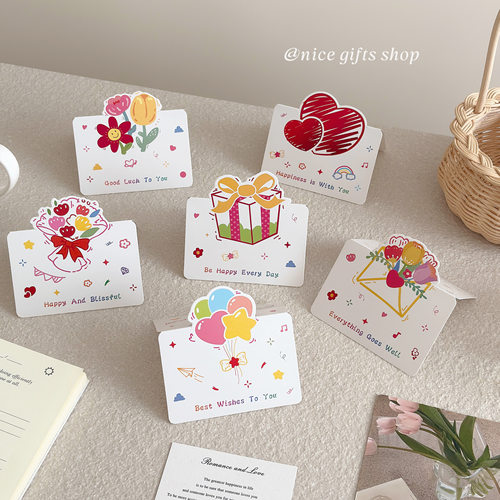 6张一套'创意可爱生日贺卡立体可折叠留言卡蛋糕花艺手写祝福语卡