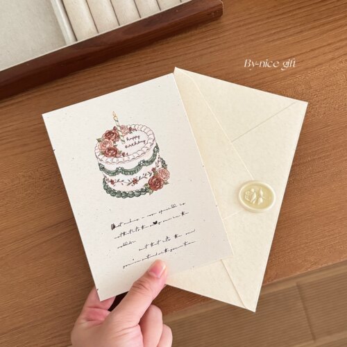 精致玫瑰蛋糕贺卡~ins原创手写祝福语卡片生日礼物装饰卡片留言卡