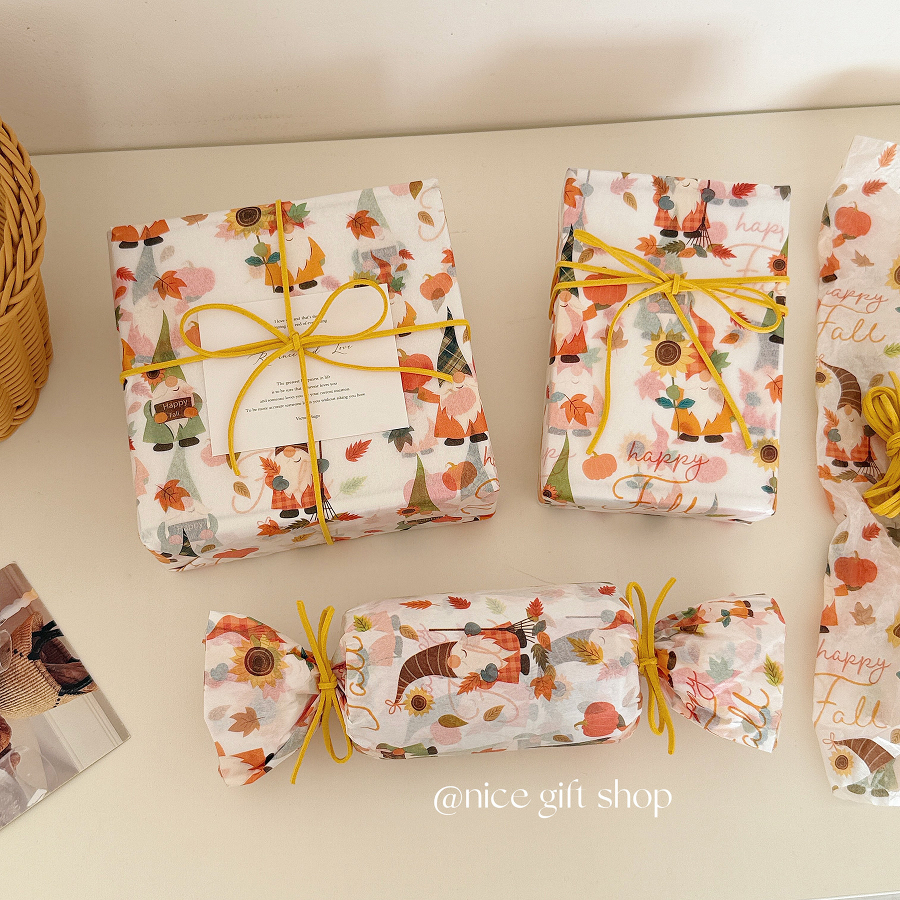 复古创意秋季丰收节礼物包装纸田园风南瓜雪梨纸烘焙装饰纸万圣节