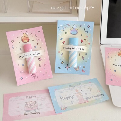 ins风创意立体蜡烛生日贺卡手写祝福语留言卡惊喜礼物高颜值卡片