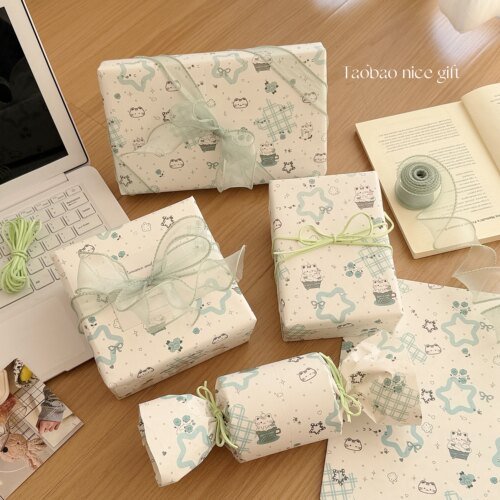 可爱卡通曼波星星猫牛皮纸ins创意节日礼品装饰纸DIY出卡打包内衬