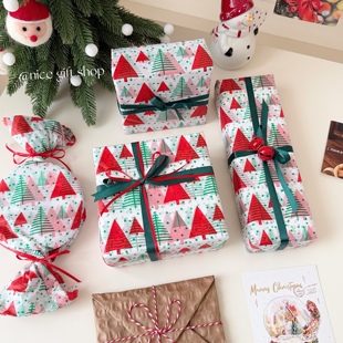 圣诞趣味简笔线条圣诞树雪梨纸节日礼品装 饰纸出卡打包内衬背景纸