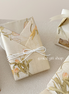 油画郁金香ins小清新花卉礼物包装纸手工包花风华纸出卡打包内衬