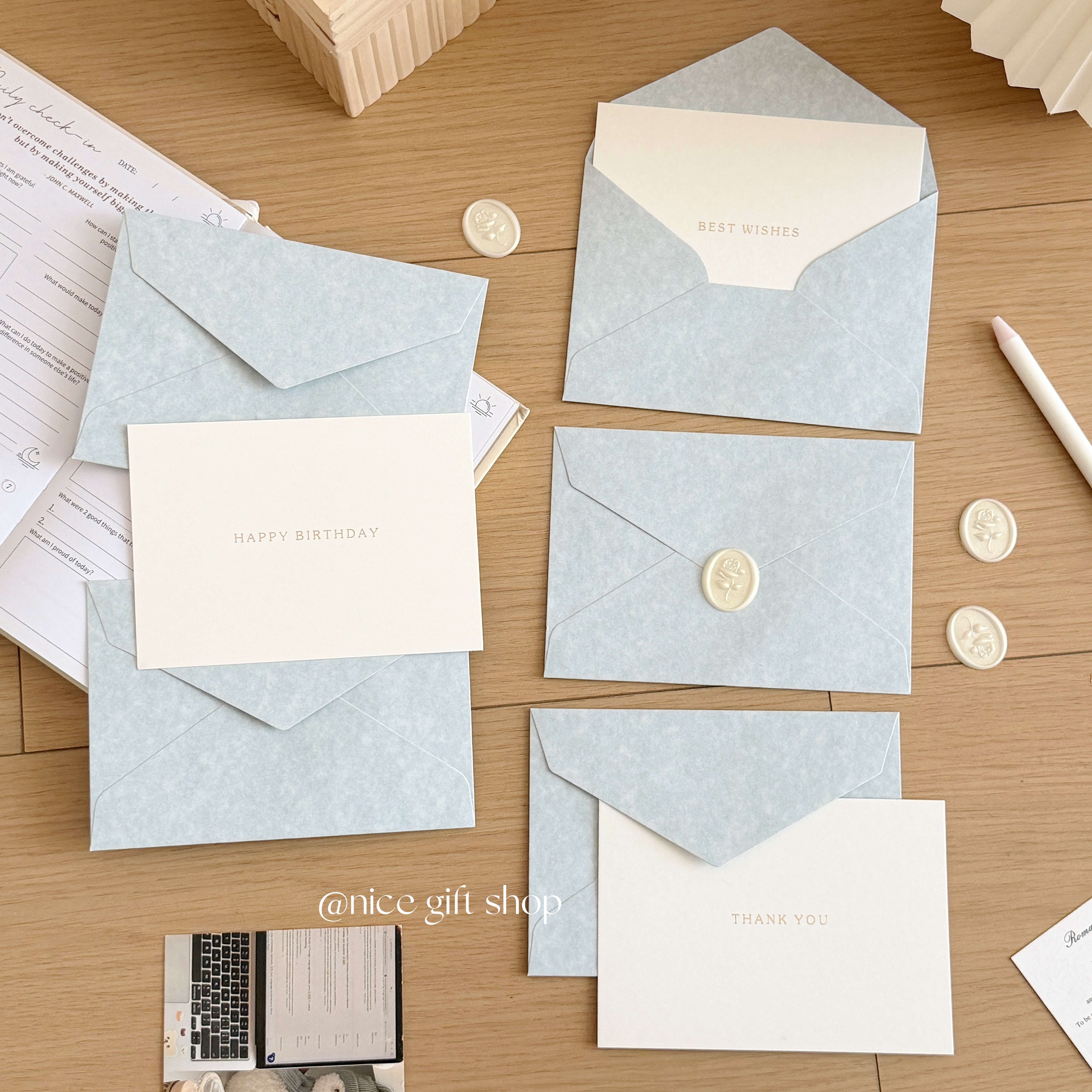 雾霾蓝~高级感羊巴皮纹理信封婚礼请柬邀请函手写浪漫情书给对象