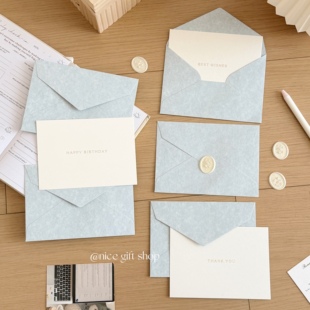 雾霾蓝~高级感羊巴皮纹理信封婚礼请柬邀请函手写浪漫情书给对象