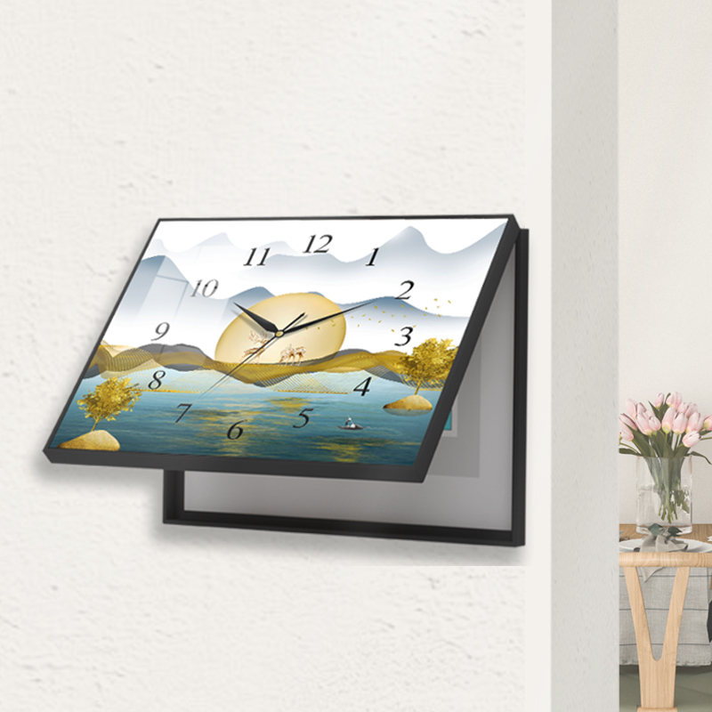 钟表客厅创意电表箱装饰画挂钟家用表遮瑕疵电源箱挂画电闸开关盒