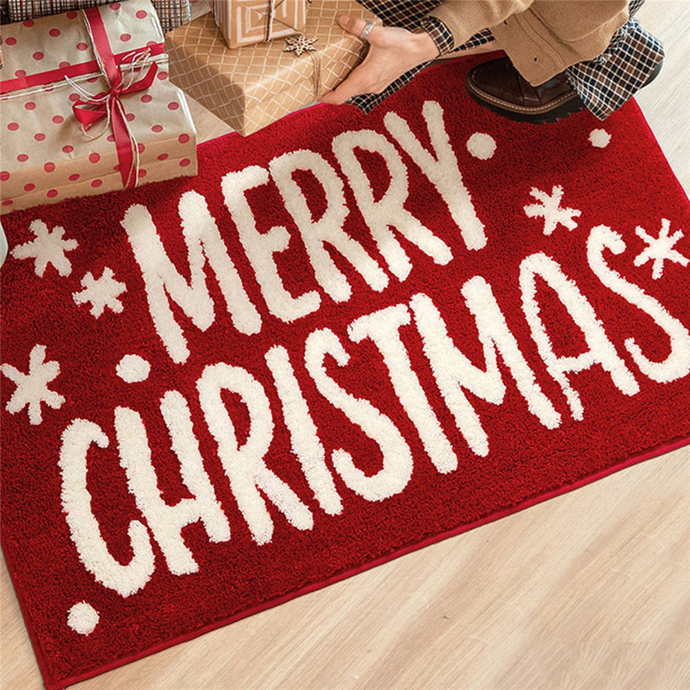 圣诞红字母毛绒防滑脚垫