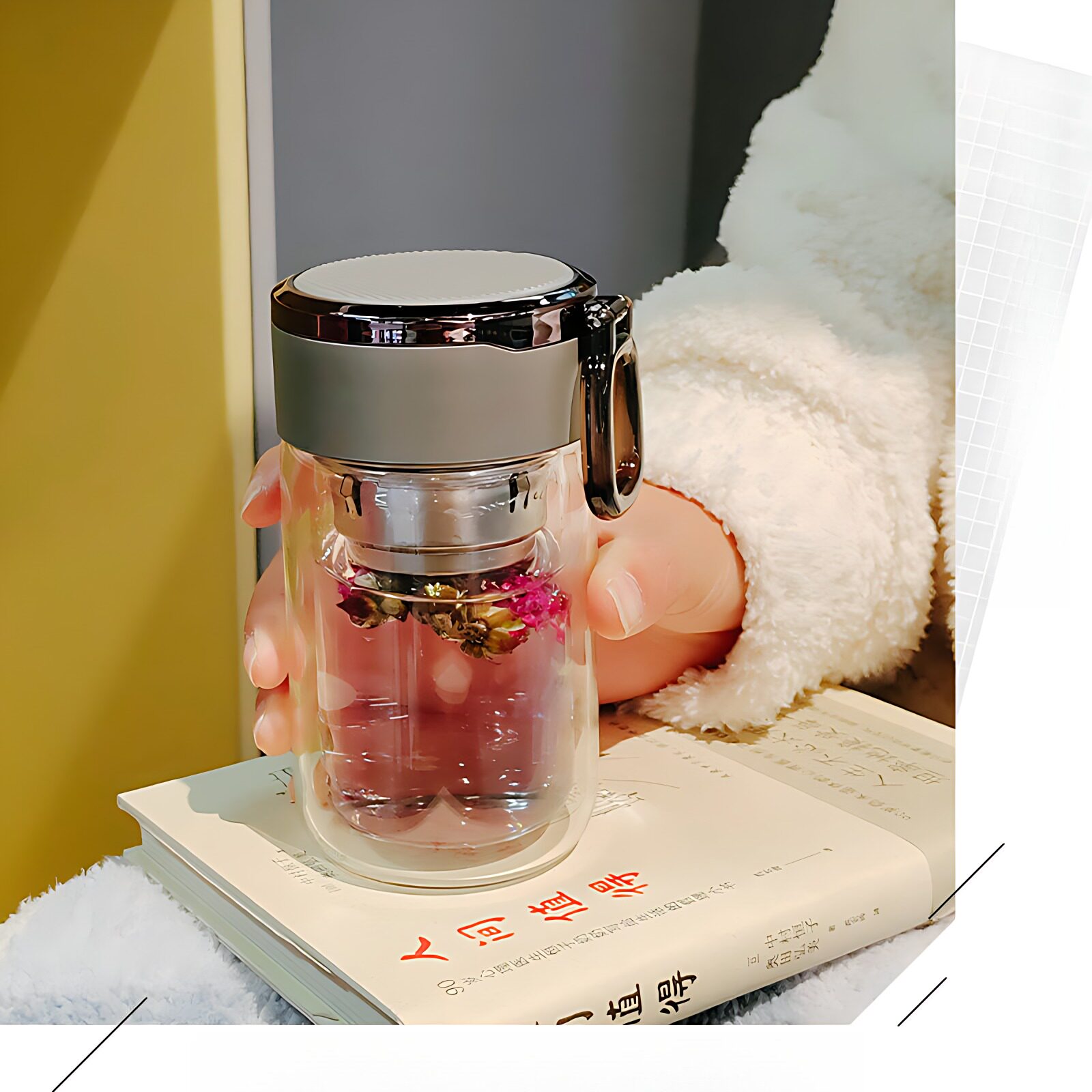 双层高硼硅玻璃茶水分离杯|便携