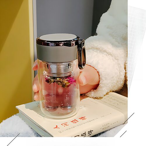 双层高硼硅玻璃茶水分离杯｜便携