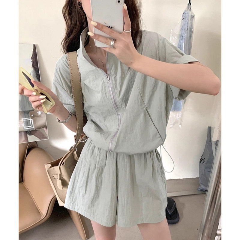 盐系短袖运动套装女夏防晒外套+