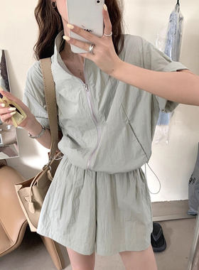 盐系短袖运动套装女夏防晒外套+