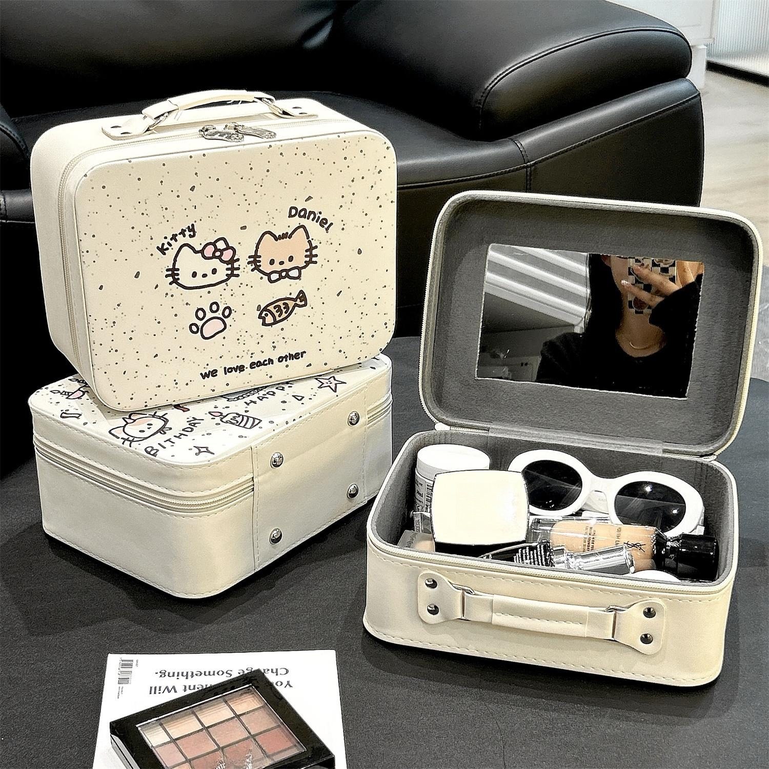 化妆包女2025新款高端带镜子便携式外出化妆箱大容量化妆品收纳包