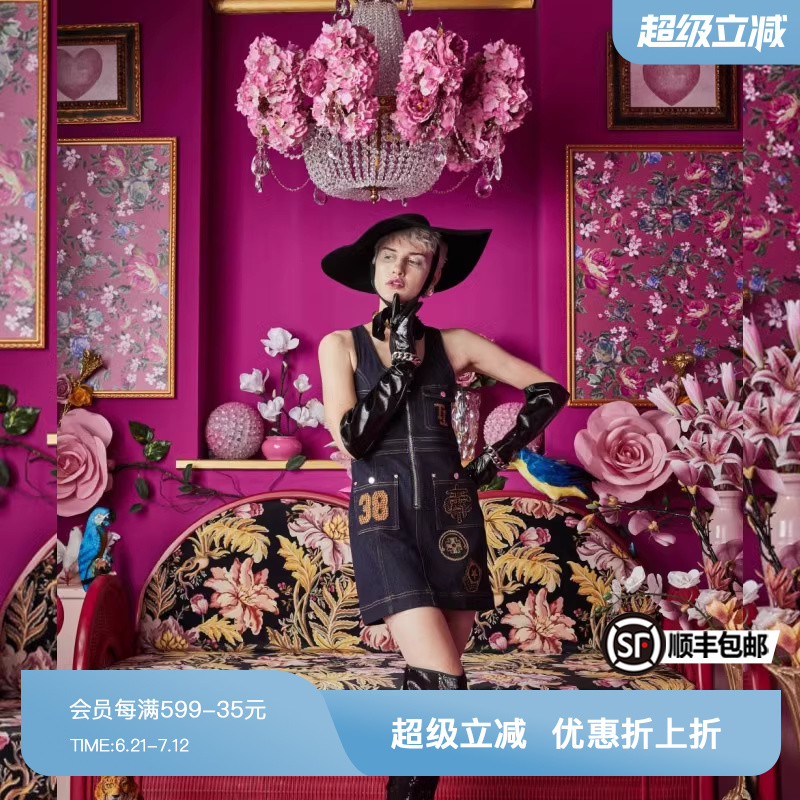 TCH潮牌轻奢潮牌新款烫钻设计复古显瘦无袖牛仔连衣裙T66B308005