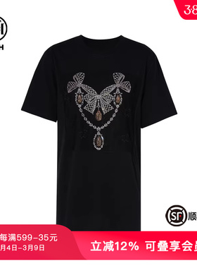 TCH私服烫钻时尚休闲蝴蝶结黑色短袖T恤女春秋新款T75C10B1032