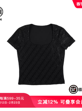 TCH夏季新款轻奢烫钻黑色短袖修身显瘦时尚T恤女T72B106039