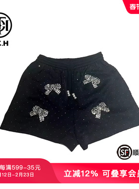 TCH潮牌新中式系列重工时尚手工蝴蝶结黑色短裤T72B21E9016