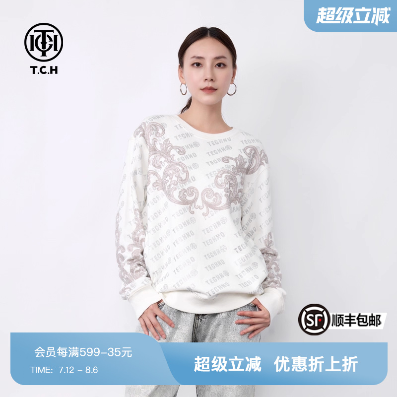 TCH烫钻潮牌字母满印圆领卫衣男女同款2025春季新款T72C116116