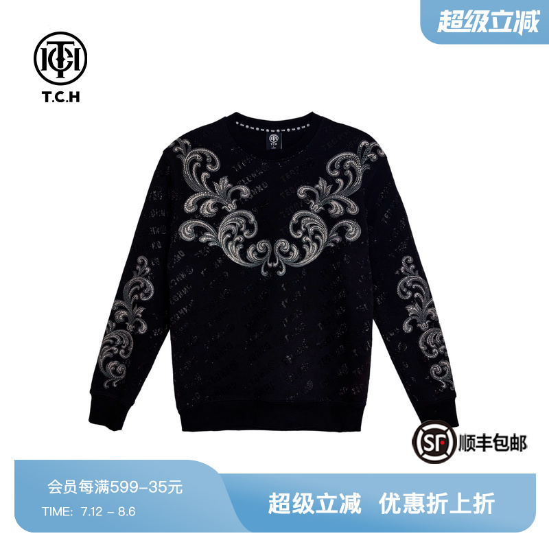 TCH潮牌烫钻字母百搭长袖圆领卫衣男女同款2025春秋T72C116113