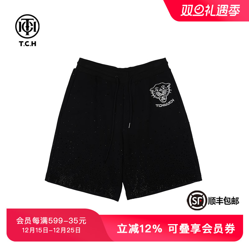 TCH夏季新款轻奢烫钻休闲运动裤短裤男女同款T72B216009
