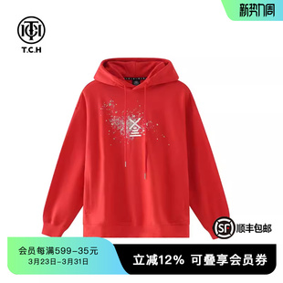 男女同款 帽衫 T69D12E6002 新款 TCH潮牌连帽卫衣刺绣烫钻冬季