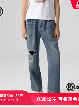 TCH轻奢春秋新款烫钻时尚百搭破洞牛仔裤长裤T72A208010