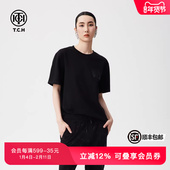 TCH春秋新款 T72C106068 休闲短袖 烫钻黑色简约半袖 T恤男女同款