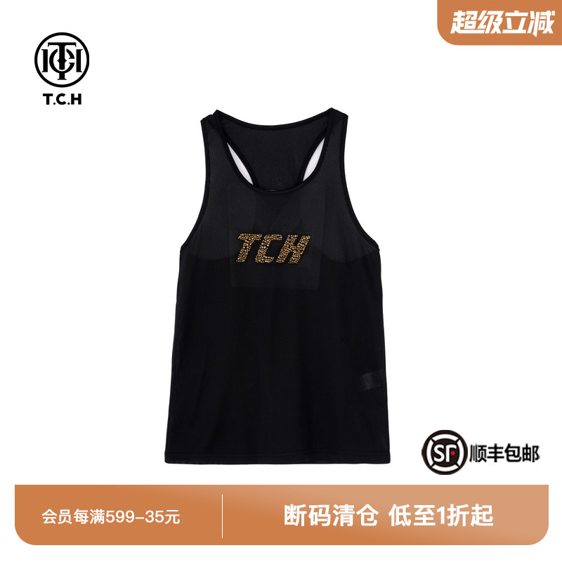 TCH潮牌圆领宽松中长款烫钻背心春秋新款上衣女T66B03E6006