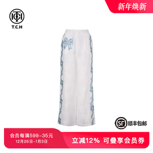 休闲百搭直筒长裤 烫钻时尚 女T75A20E5154 新款 TCH私服夏季