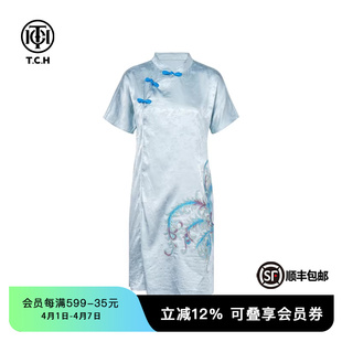 TCH轻奢烫钻工艺新中式 连衣裙女T72B30E6016私服tch 重工优雅时尚