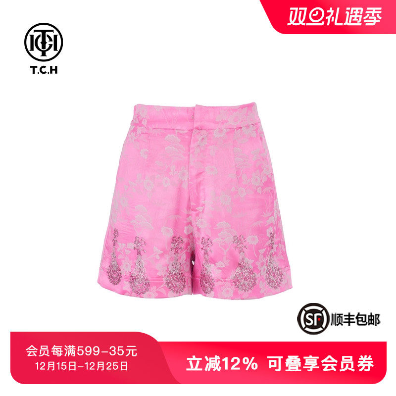 时尚花卉设计优雅风直筒裤