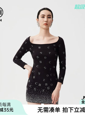 TCH春秋新款潮牌烫钻时尚收腰连衣裙女T72C306039