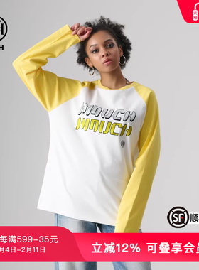 【张淼怡同款】TCH轻奢春秋新款烫钻拼接长袖T恤T72A086006
