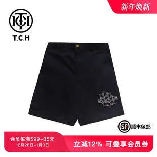 设计感T72B21E6003 新款 TCH潮牌烫钻字母烫钻黑色休闲短裤 夏季