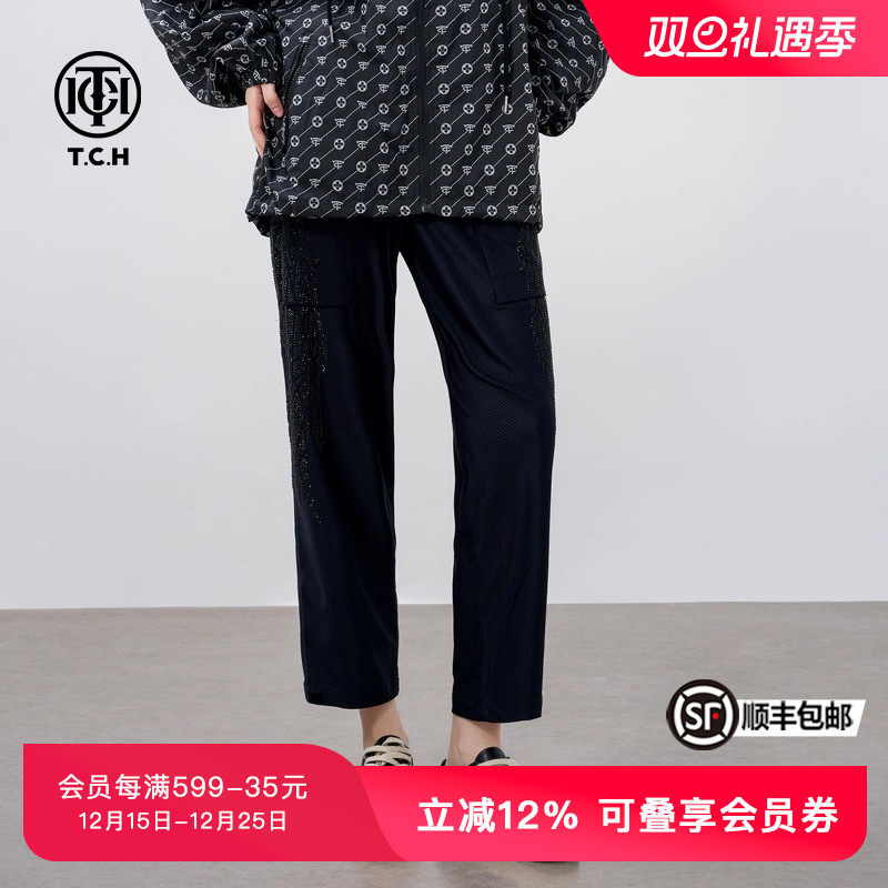 TCH春秋新款潮牌烫钻宽松休闲卫裤轻奢男女同款T72A206055