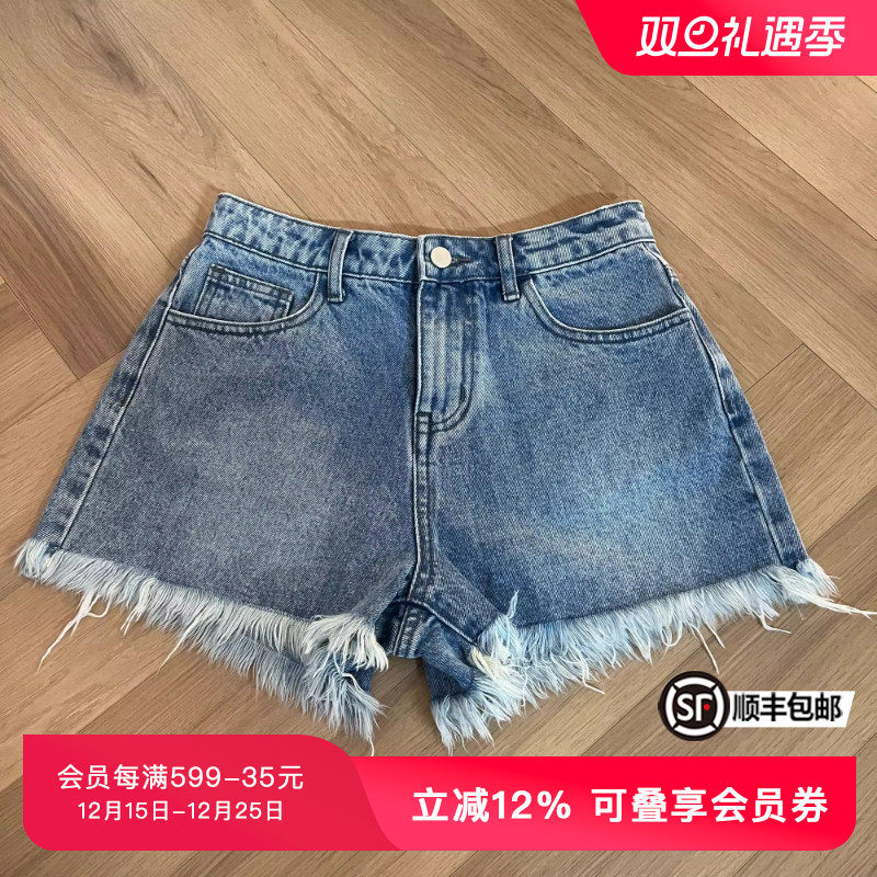 TCH潮牌高街牛仔流苏烫金短裤女夏季新款潮流显瘦T69B21E5002
