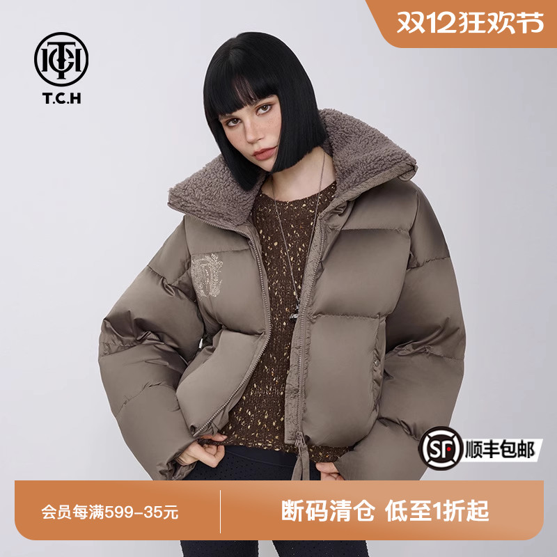 TCH私服时尚潮牌保暖短款立领羽绒服女春秋新款T72D19E9011