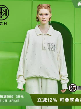 TCH潮牌烫钻新款翻领简约卫衣女夏季新款套头上衣T69B116020