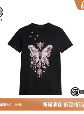 TCH春秋新款新中式显瘦气质黑色蝴蝶连衣裙T72B30E9011A