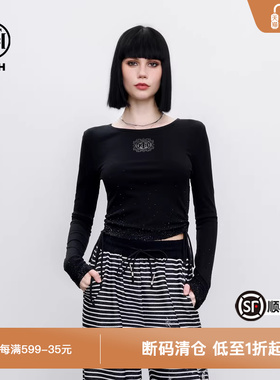 TCH辣妹风闪钻时尚修身显瘦内搭外穿长袖T恤打底衫女春秋新款
