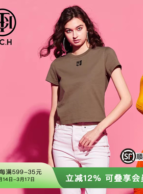 TCH轻奢潮牌春秋款烫钻字母休闲显瘦短袖T恤T69C106079
