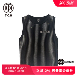 新款 TCH潮牌烫钻时尚 夏季 针织衫 别致T69B09E8010 条纹黑色无袖