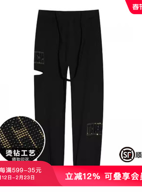 TCH春秋新款潮牌字母烫金钻黑色背带裤休闲裤子T21120C6045