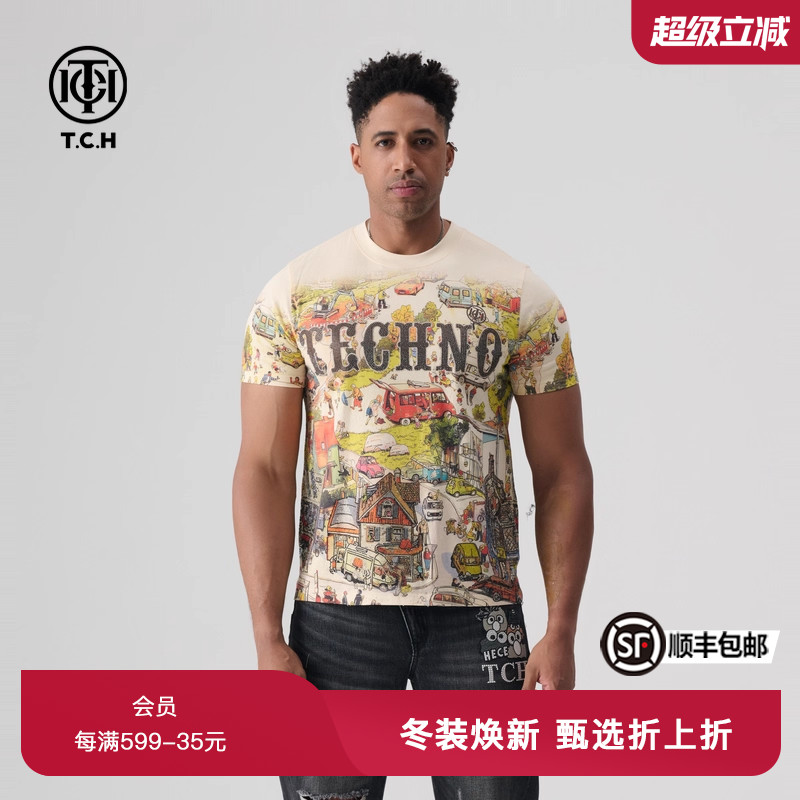 TCH夏新款轻奢系列烫钻个性时尚半袖T恤男女同款T72B106180