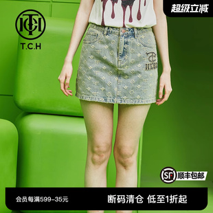 TCH潮牌滿印燙鉆字母牛仔半裙女2025夏季 顯瘦T69B228002 修身 新款