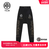 TCH春秋新款 休闲裤 嘻哈潮束脚烫钻两侧图案男女T21120C6047