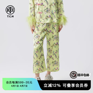 女宽松阔腿裤 女T72C206048 休闲长裤 TCH春秋烫钻国风新中式