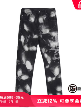 TCH潮牌轻奢潮牌大C长裤扎染烫钻黑色牛仔长裤商场同款T66A208102